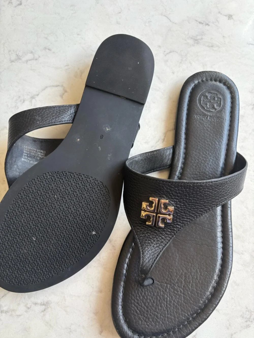 Tory Burch Black Miller Thong Sandals with Gold Logo 8